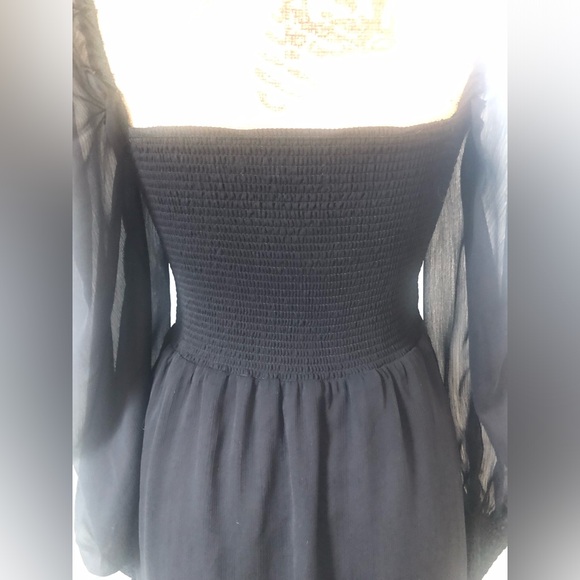 SMOCKED O.P.T. BLACK PUFF SLEEVE PRINCESSCORE COTTAGECORE ROYALCORE MIDI DRESS - Picture 4 of 8